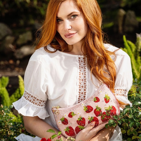 COPY - Strawberry Fields Beaded Strawberries On Pink Crossbody - Picture 3 of 7